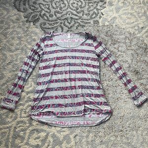 Lularoe Lynnae Long Sleeve Top Hot Pink Paisley Stripe XS